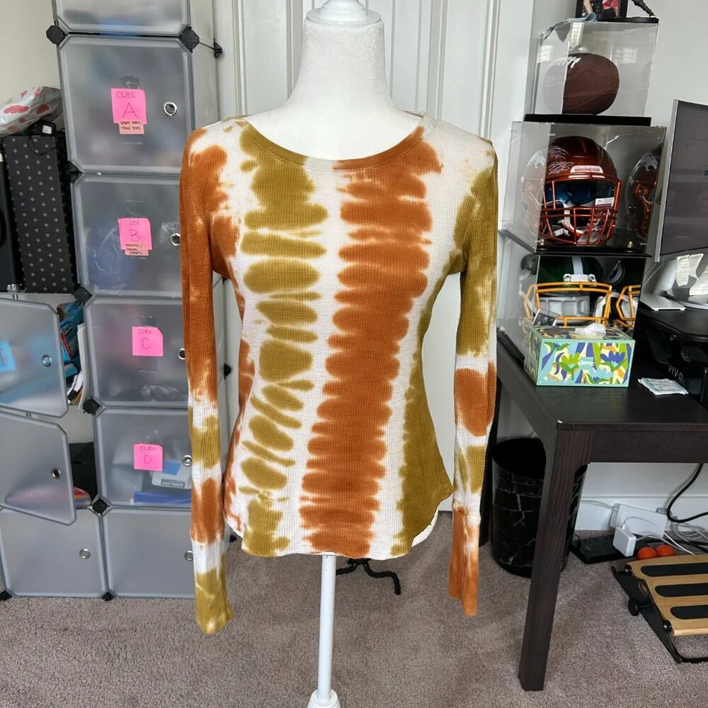 BDG Urban Outfitters Rhiannon Orange Yellow Tie-Dye Long-Sleeve Tee Size Small - Picture 4 of 11